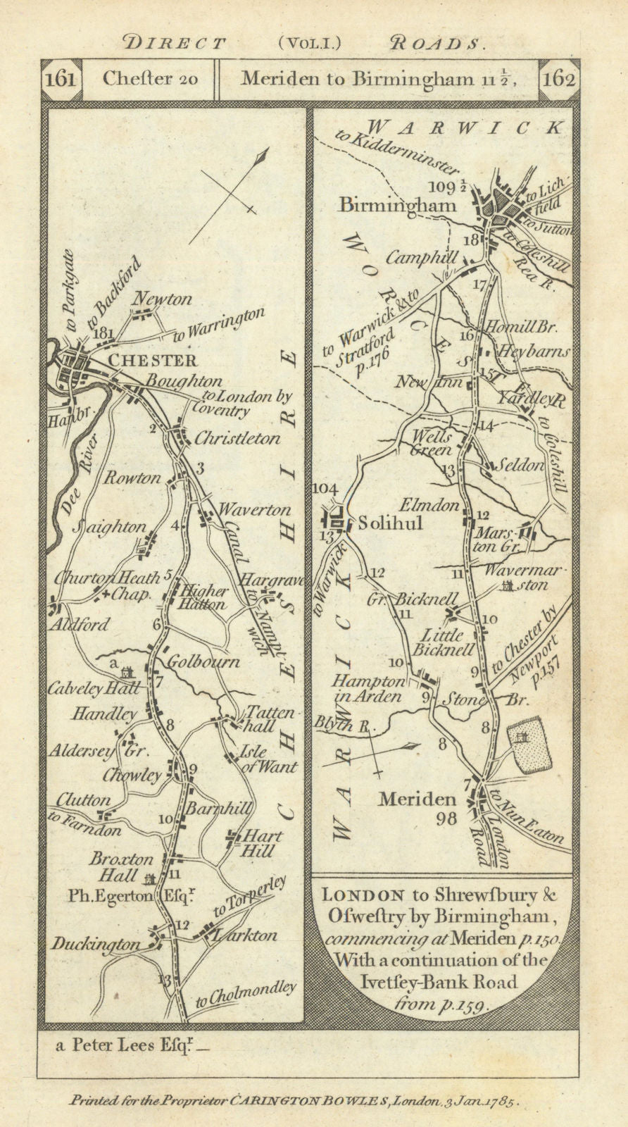 Handley-Chester. Meriden-Solihull-Birmingham road strip map PATERSON 1785